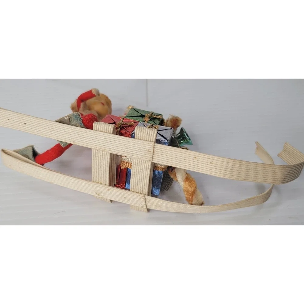Vintage Pixie Elf Doll on Sleigh Christmas Decoration 8